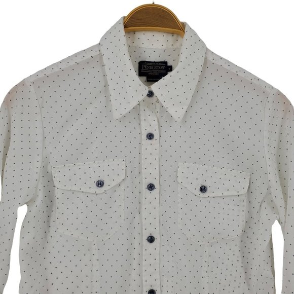Pendleton White Blue Polka Dot Long Sleeve Button Up Shirt - Picture 3 of 12